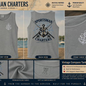 Compass Anchor tank featuring Sportsman Charters chest logo and exclusive Compass Anchor back artwork.
